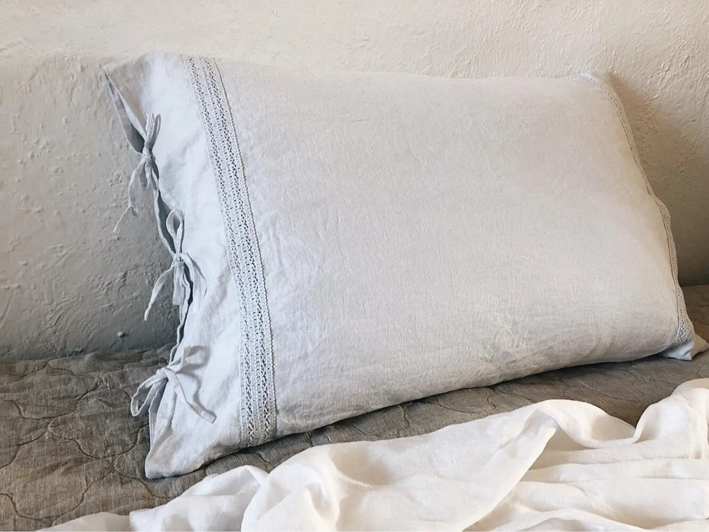 Linen Pillowcase with Tie Closure, Stonewashed Finish, All Sizes