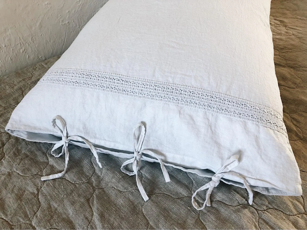 Linen Pillowcase with Tie Closure, Stonewashed Finish, All Sizes