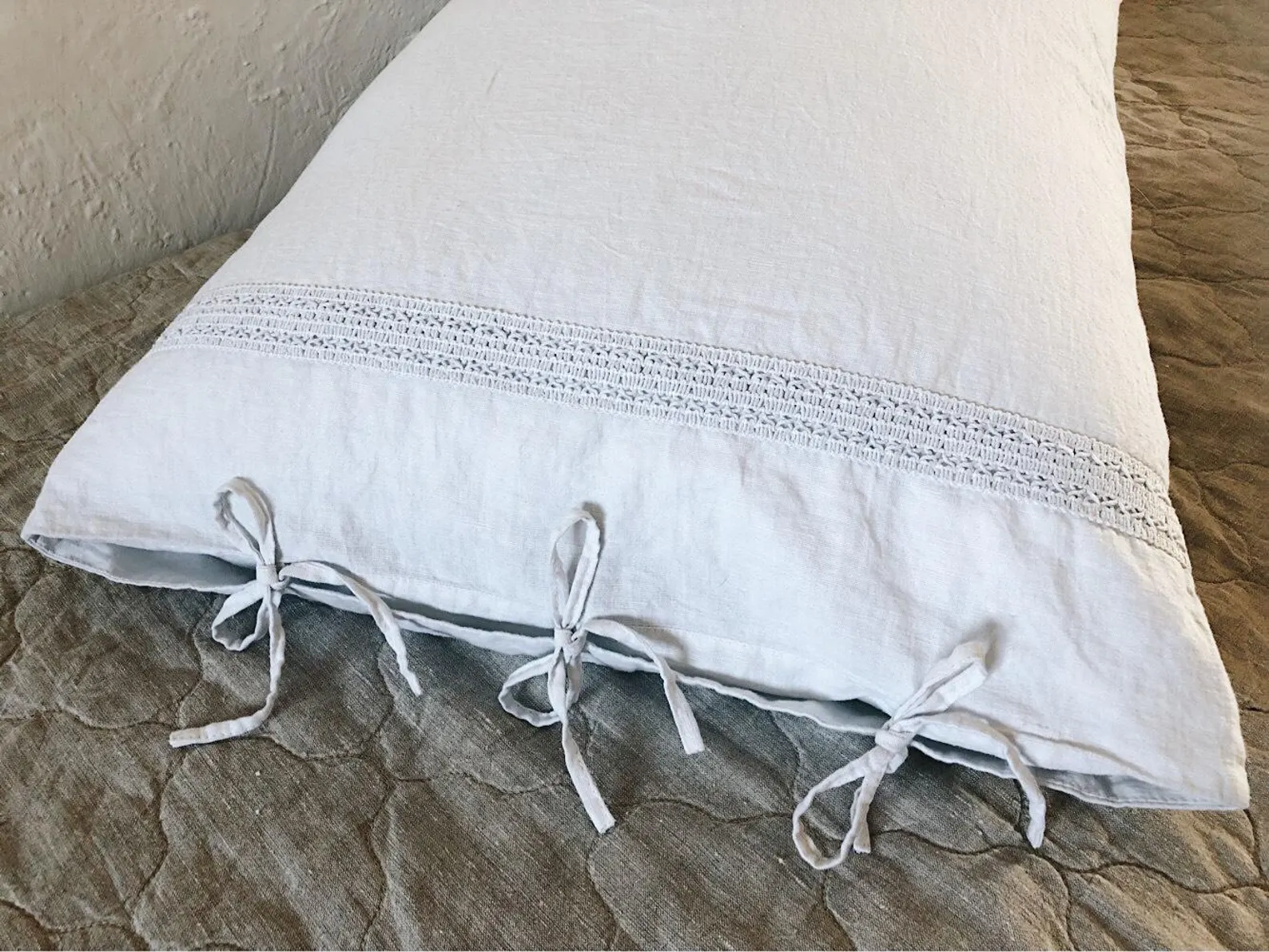 Linen Pillowcase with Tie Closure, Stonewashed Finish, All Sizes