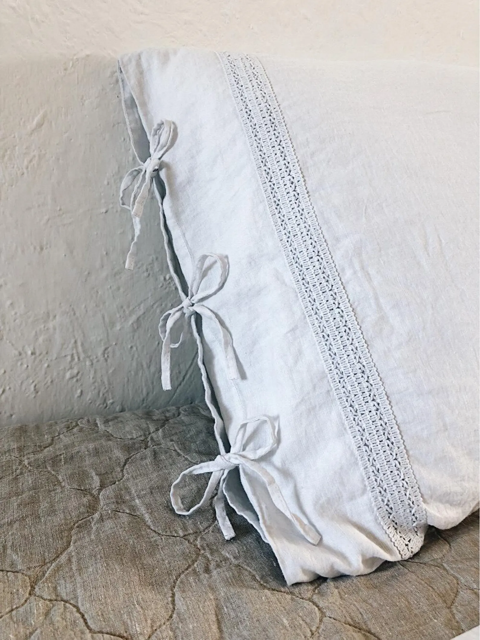 Linen Pillowcase with Tie Closure, Stonewashed Finish, All Sizes
